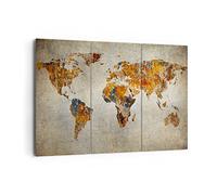 Lienzos decorativos 165x110cm Cuadro Sobre Lienzo Moderno Mundo Mapa Continentes geografía Grande Dormitorio Cuadros Pared Tríptico 3 Piezas Cuadros Decoracion Salon Wall Art Prints CE165x110-2783