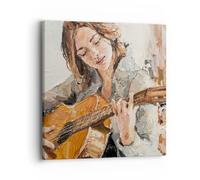 Lienzos decorativos 40x40cm Cuadro Sobre Lienzo Moderno Guitarra Música Chica Dormitorio Cocina Cuadros Pared Imágenes Cuadros Decoracion Salon Wall Art Prints Decor Canvas AC40x40-5477
