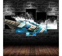 Lienzos decorativos 5 Piezas Cuadro en Lienzo 200x100cm cuadros decoracion dormitorios salon Cocina Pared cuadros grandes dimensiones Con marco Escena musical de guitarra de música azul abstracta