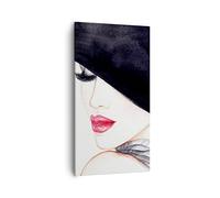 Lienzos decorativos 55x100cm Cuadro Sobre Lienzo Moderno Vertical Mujer labios sombrero elegancia Grande Dormitorio Cuadros Pared Imágenes Cuadros Decoracion Salon Wall Art Prints Decor PA55x100-2947