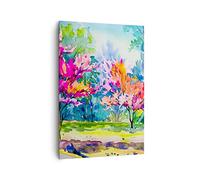 Lienzos decorativos 70x100cm Cuadro Sobre Lienzo Moderno Vertical Árboles multicolores naturaleza primavera Grande Dormitorio Cuadros Pared Imágenes Cuadros Decoracion Salon Wall Art PA70x100-2941