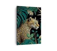 Lienzos decorativos 70x100cm Cuadro Sobre Lienzo Moderno Vertical Leopardo Selva Tropical Grande Dormitorio Cocina Cuadros Pared Imágenes Cuadros Decoracion Salon Wall Art Prints Decor PA70x100-5720
