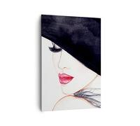 Lienzos decorativos 70x100cm Cuadro Sobre Lienzo Moderno Vertical Mujer labios sombrero elegancia Grande Dormitorio Cuadros Pared Imágenes Cuadros Decoracion Salon Wall Art Prints Decor PA70x100-2947