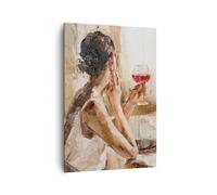 Lienzos decorativos 70x100cm Cuadro Sobre Lienzo Moderno Vertical Mujer Vino Retrato Grande Dormitorio Cocina Cuadros Pared Imágenes Cuadros Decoracion Salon Wall Art Prints Decor PA70x100-6226