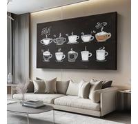 Lienzos decorativos 80l x40an cm Sin marco Cuadro Sobre Lienzo Moderno Taza de café pintada a mano con pizarra Dormitorio Cocina Cuadros Pared Cuadros Decoracion Salon Wall Blanco y negro marrón
