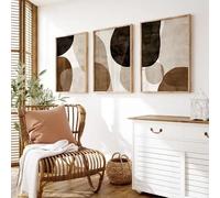 Lienzos decorativos abstractos de forma orgánica en color beige esmeralda, ideales para galerías de arte en color marrón, sala de estar y dormitorio (40x55 cm - 3 piezas).