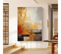 Lienzos decorativos abstractos modernos para pared en tonos neutros con detalles en rojo dorado (40x55cm)