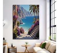 Lienzos Decorativos Acantilado Mediterráneo Cuadro Sobre Lienzo Paisaje Arquitectónico Vertical 60X90Cm Cuadros Decoracion Salon Dormitorio Cocina Cuadros Pared Imágenes Wall Art Prints Decor