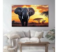 Lienzos decorativos Animales Elefantes En La Pradera, Cuadro sobre lienzo 100 x 40 cm (Sin marco) para Salon Dormitorio Cocina Pared decorativos, póster artística Color Naranja Decoracion
