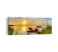 Lienzos decorativos Barco lago puesta del sol verano la gente Cuadro Sobre Lienzo Moderno 140x50cm Cuadros Decoracion Salon Dormitorio Cuadros Pared Imágenes Grande XXL Wall Art Prints AB140x50-3053