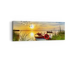 Lienzos decorativos Barco lago puesta del sol verano la gente Cuadro Sobre Lienzo Moderno 90x30cm Cuadros Decoracion Salon Dormitorio Cocina Cuadros Pared Imágenes Wall Art Prints Decor AB90x30-3053