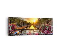 Lienzos decorativos Bicicletas canal Amsterdam arquitectura Cuadro Sobre Lienzo Moderno 140x50cm Cuadros Decoracion Salon Dormitorio Cuadros Pared Imágenes Grande XXL Wall Art Prints AB140x50-3081