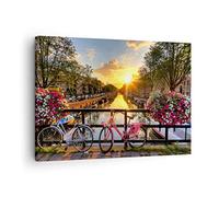 Lienzos decorativos Bicicletas canal Amsterdam arquitectura Cuadro Sobre Lienzo Moderno 70x50cm Cuadros Decoracion Salon Dormitorio Cocina Cuadros Pared Imágenes Wall Art Prints Decor AA70x50-3081