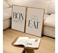 Lienzos decorativos "BON Appétit" y "Let's Eat", tipografía clásica moderna para sala de estar, oficina, hogar (50 x 75 cm, 2 unidades)