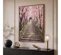 Lienzos Decorativos Cerezos En Flor Escalones De Piedra Cubiertos De Musgo 50×70 cm, Lienzo, Cuadros De Pared Estilo Anime Japonés, Decoración Rosa Para El Hogar Para Dormitorio, Sala De Estar