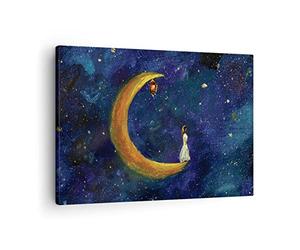 Lienzos decorativos Chica En La Luna Cuadro Sobre Lienzo Moderno 70x50cm Cuadros Decoracion Salon Dormitorio Cocina Cuadros Pared Imágenes Wall Art Prints Decor Canvas AA70x50-4575