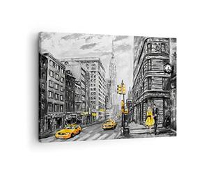 Lienzos decorativos Ciudad Taxi Rascacielos ilustración Cuadro Sobre Lienzo Moderno 70x50cm Cuadros Decoracion Salon Dormitorio Cocina Cuadros Pared Imágenes Wall Art Prints Decor Canvas AA70x50-3148