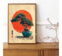 Lienzos decorativos con vista a una ventana rústica, paisaje campestre con montañas y flores naranjas (70x110cm/sin marco)