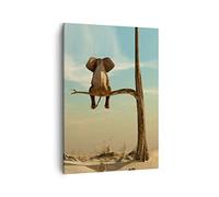 Lienzos decorativos Elefante Sentado Rama Cuadro Sobre Lienzo Moderno Vertical 50x70cm Cuadros Decoracion Salon Dormitorio Cocina Cuadros Pared Imágenes Wall Art Prints Decor Canvas PA50x70-4557