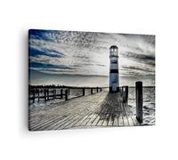 Lienzos decorativos Lago faro puente de madera el agua Cuadro Sobre Lienzo Moderno 70x50cm Cuadros Decoracion Salon Dormitorio Cocina Cuadros Pared Imágenes Wall Art Prints Decor Canvas AA70x50-0330