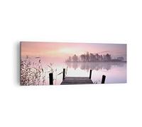 Lienzos decorativos Mañana salida del sol niebla lago Cuadro Sobre Lienzo Moderno 140x50cm Cuadros Decoracion Salon Dormitorio Cuadros Pared Imágenes Grande XXL Wall Art Prints Decor AB140x50-2593