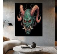 Lienzos Decorativos Máscara De Demonio Con Colmillos De Color Azul Verdoso 40×50 cm, Lienzo, Cuadros De Pared Monstruo Oscuro Japonés, Decoración Verde Para El Hogar Para Dormitorio, Sala De Estar