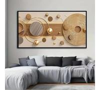 Lienzos decorativos modernos abstractos para pared, ideales para habitaciones. Arte geométrico con círculo dorado (80 x 160 cm).