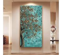 Lienzos decorativos modernos con diseño de árbol otoñal y figuras voladoras, estilo minimalista, ideales para la decoración de la sala de estar u oficina (50 x 100 cm).