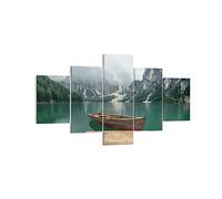 Lienzos decorativos montañas lago barco Cuadro Sobre Lienzo Moderno 125x70cm Cuadros Decoracion Salon Dormitorio Cocina Cuadros Pared Imágenes Tríptico 5 Piezas Wall Art Prints Decor EA125x70-3978
