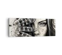 Lienzos decorativos Mujer plumas labios arte. Cuadro Sobre Lienzo Moderno 140x50cm Cuadros Decoracion Salon Dormitorio Cocina Cuadros Pared Imágenes Grande XXL Wall Art Prints Decor AB140x50-2874