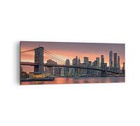Lienzos decorativos Nuevo york puente noche Cuadro Sobre Lienzo Moderno 140x50cm Cuadros Decoracion Salon Dormitorio Cocina Cuadros Pared Imágenes Grande XXL Wall Art Prints Decor AB140x50-4048