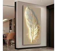 Lienzos decorativos para pared con diseño de plumas en tono dorado (60 x 120 cm/marco interno)