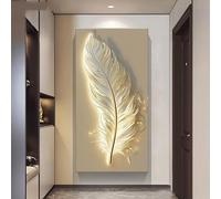 Lienzos decorativos para pared con diseño de plumas en tono dorado (70 x 140 cm)