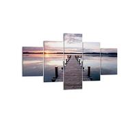 Lienzos decorativos Pasarela lago puesta de sol noche Cuadro Sobre Lienzo Moderno 125x70cm Cuadros Decoracion Salon Dormitorio Cuadros Pared Imágenes Tríptico 5 Piezas Wall Art Prints EA125x70-2635