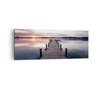 Lienzos decorativos Pasarela lago puesta de sol noche Cuadro Sobre Lienzo Moderno 140x50cm Cuadros Decoracion Salon Dormitorio Cuadros Pared Imágenes Grande XXL Wall Art Prints Decor AB140x50-2635