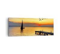 Lienzos decorativos Playa paisaje agua puente Cuadro Sobre Lienzo Moderno 140x50cm Cuadros Decoracion Salon Dormitorio Cocina Cuadros Pared Imágenes Grande XXL Wall Art Prints Decor AB140x50-2535