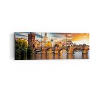 Lienzos decorativos Praga puente historia río Cuadro Sobre Lienzo Moderno 90x30cm Cuadros Decoracion Salon Dormitorio Cuadros Pared Imágenes Tríptico 3 Piezas Wall Art Prints Decor CA90x30-2819