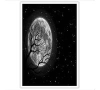 Lienzos Decorativos Ramas Marchitas Bajo La Luna Llena 40×50 cm Sin Marco Cuadro Sobre Lienzo Paisaje Minimalista De Fantasía, Arte De La Pared Para El Cuarto De Sala De Estar Del Dormitorio