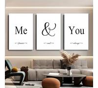 lienzos decorativos sencillos y modernos con la frase "Me forever" en inglés, de estilo nórdico, para sala de estar y dormitorio (50 x 70 cm, 3 unidades sin marco).