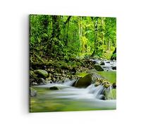 Lienzos decorativos Stream Bosque Naturaleza Cuadro Sobre Lienzo Moderno 60x60cm Cuadros Decoracion Salon Dormitorio Cocina Cuadros Pared Imágenes Grande Wall Art Prints Decor Canvas AC60x60-0174