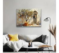 Lienzos decorativos vintage con árbol de naranjo y ventana soleada, bodegón al óleo, decoración horizontal para oficina y hogar (70x100CM/sin marco)