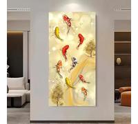 Lienzos grandes con diseño de peces koi vibrantes con detalles dorados, fondo abstracto, decoración de pared moderna para sala de estar (30x60 cm/marco interior)