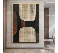 Lienzos impresos, arte mural beige estilo Wabi-Sabi, pintura abstracta negra, cobre marrón, decoración sencilla y neutra para dormitorio, oficina y hogar (60x90cm)