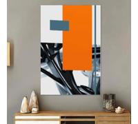 Lienzos impresos - Arte nórdico de caballos en naranja y negro, decoración abstracta de pared con formas geométricas, minimalista para sala de estar (70x100cm/Sin marco)