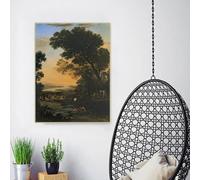 Lienzos impresos Claude Lorrain «Paisaje idílico con la huida a Egipto» Pintura al óleo Obra de arte Imagen Decoración de pared para el hogar (60x90cm)