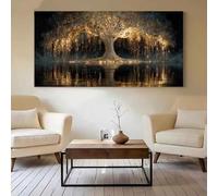 Lienzos impresos con diseño abstracto de árbol mágico iluminado reflejado, arte mural moderno para el hogar (40 x 80 cm/marco interno).