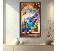 Lienzos impresos con diseño de limonero, vista costera desde una ventana, arte de pared con frutas cítricas y decoración para el hogar (30x60cm)
