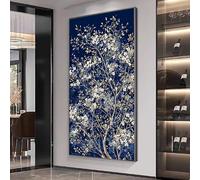 Lienzos impresos con diseño de medianoche dorada, arte mural abstracto con flores blancas para la decoración de la sala de estar (60 x 120 cm).