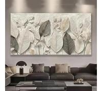 Lienzos impresos con diseño moderno abstracto de hojas para decoración de pared en tonos beige, marrón, gris y blanco (55 x 110 cm).