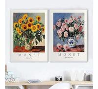 Lienzos impresos con diseño retro clásico de ramo en jarrón o botella, póster de pintura colorida al óleo, obra de arte, cuadros para decoración del hogar (70x100cm - 2 piezas)
